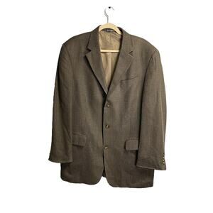 Oscar De La Rents Mens 3 Button Front Silk Wool Blazer Jacket Brown Size‎ 44L